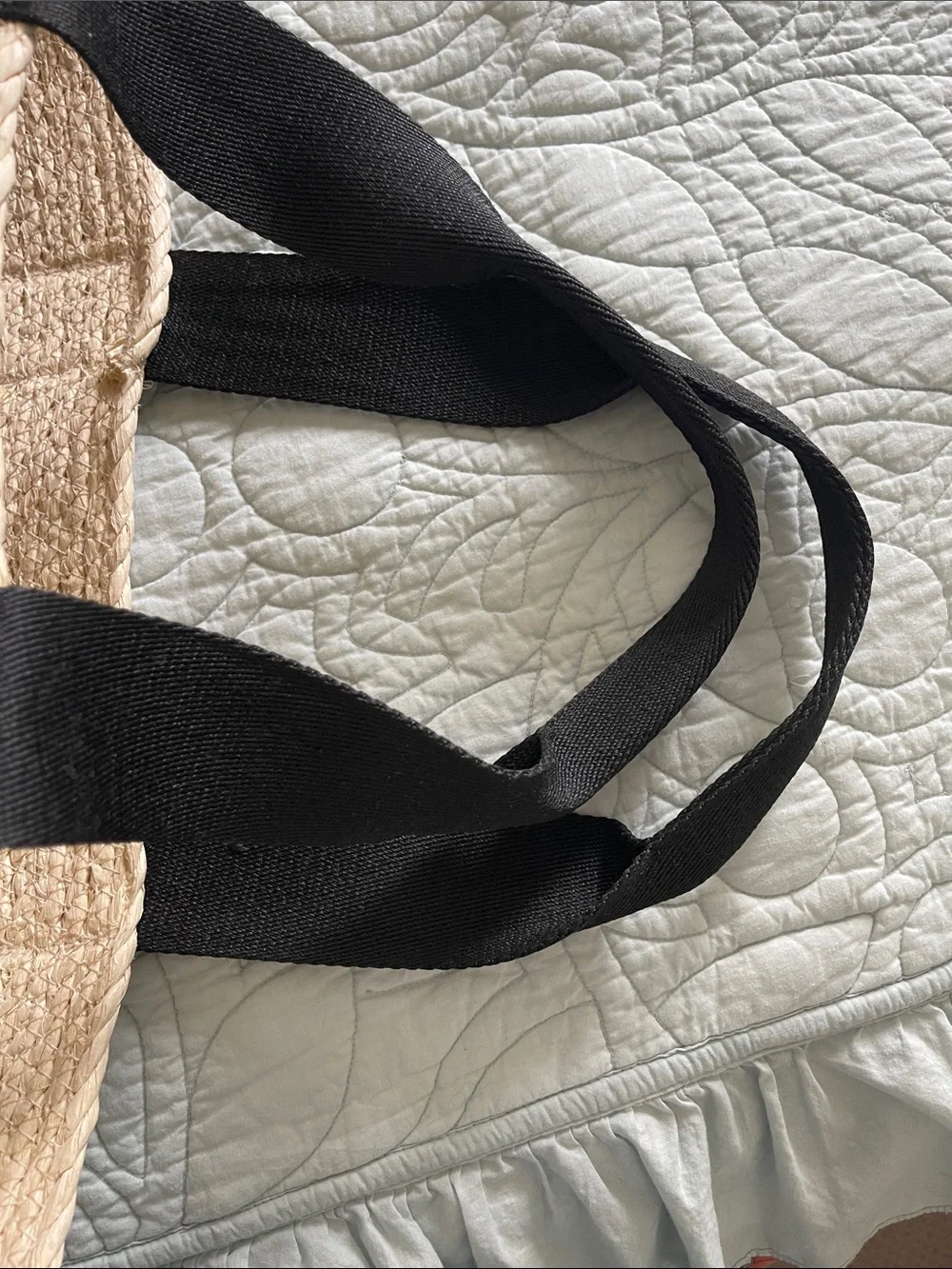 Source Unknown Natural Straw Tote with Black Straps